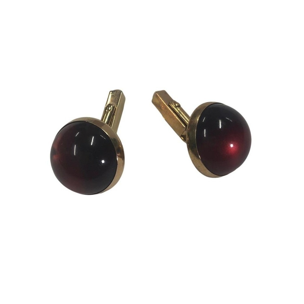 Vintage Swank Red Cabochon Gold Tone Round Toggle Back Cufflinks